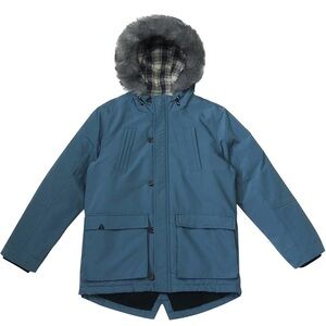 Children's Blue Puffer Jacket with Faux Fur Trim